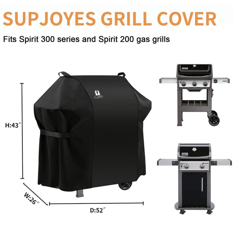 SUPJOYES 7106 Grill Cover for Weber Spirit 200 and 300 Series, 52 Inch BBQ Grill Covers, Heavy Duty Waterproof Barbecue Accessories - Image 2